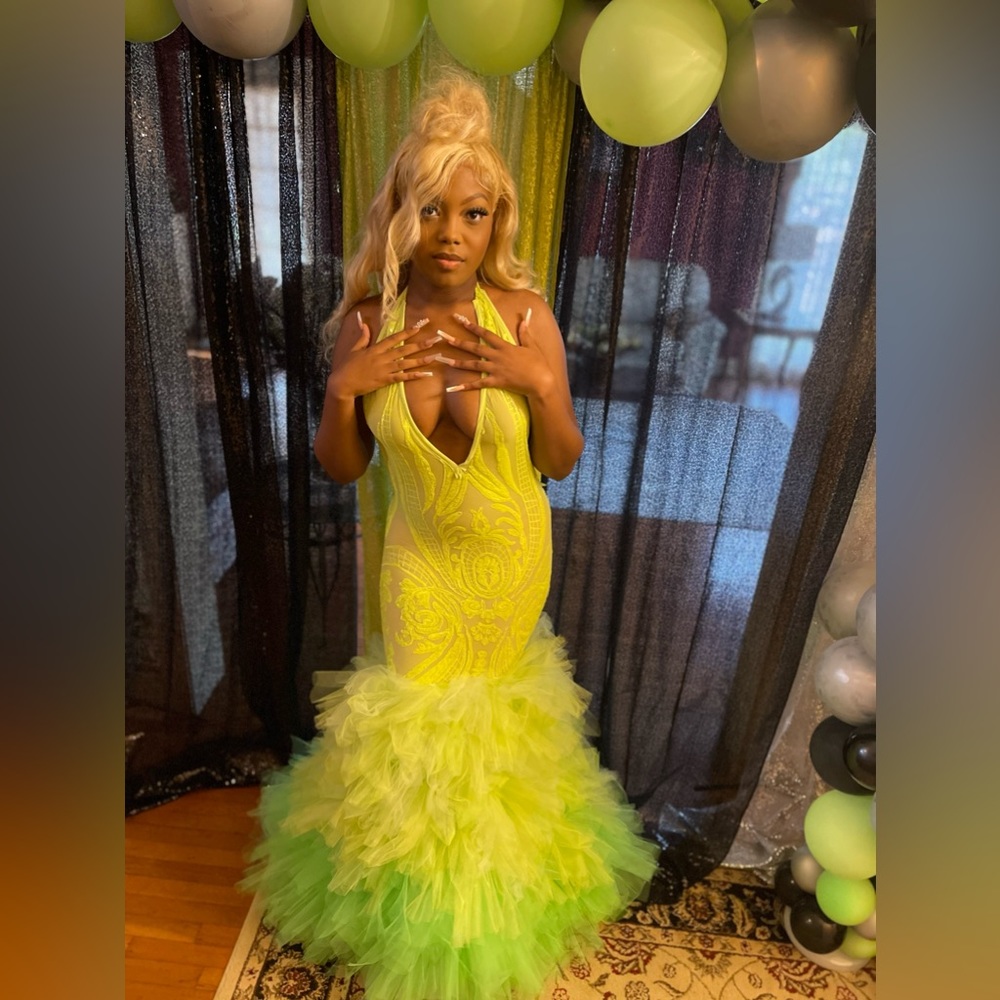 Lime Green Prom Dress - Picture 2 of 3